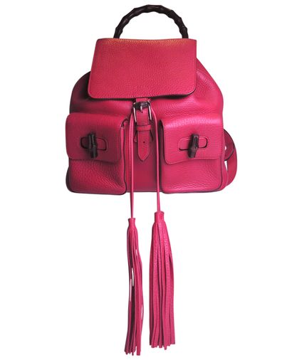 Bamboo Backpack, £495, Handbags, Pink, Leather, Front view